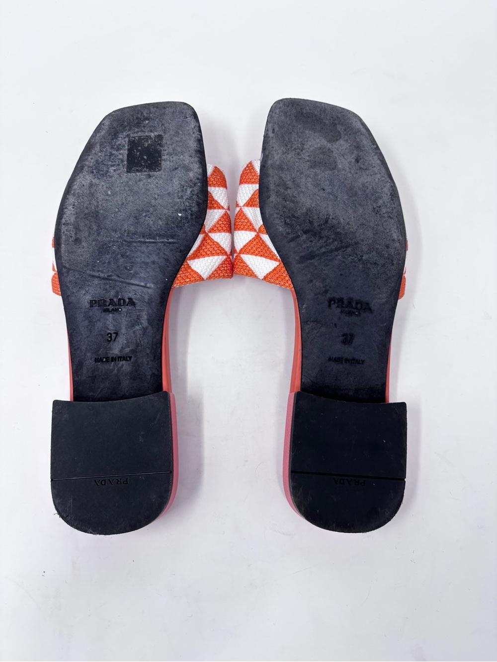 Prada Triangle Logo Slide Mule Orange Leather and Jacquard Canvas size 37 Flat - Picture 7 of 7